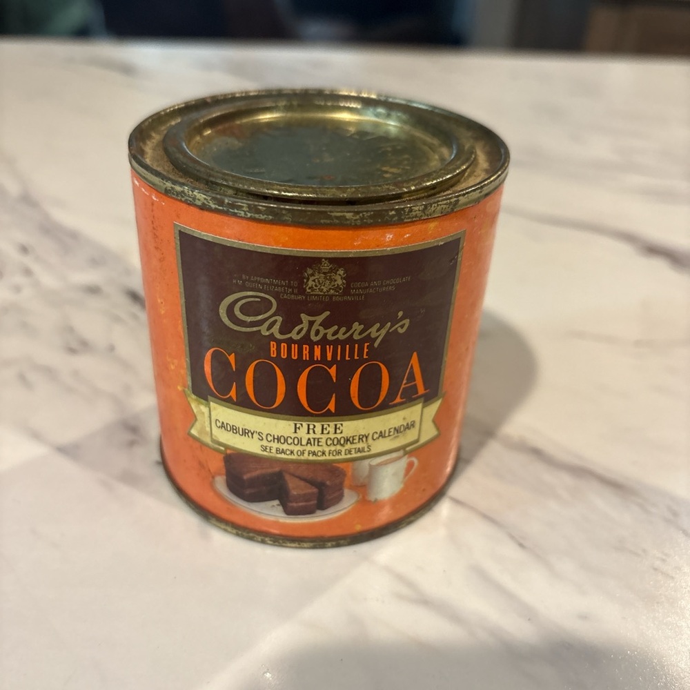 Vintage Cadbury Bournville Cocoa Tin 1973 Retro Kitchen Decor